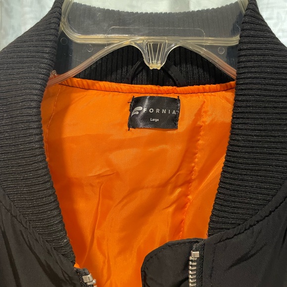 Fornia Black Bomber Jacket w/ Orange Lining - Size Large - Picture 7 of 8
